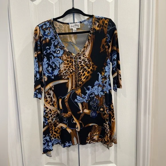 Joseph Ribkoff Leopard Baroque Rhinestone Tunic - Picture 1 of 5